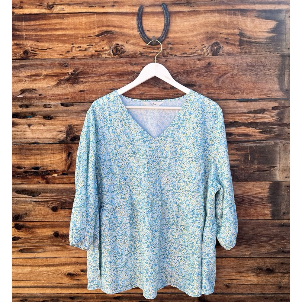 AGNES ORINDA | 3/4 Sleeve Blue Floral Polyester Casual Pullover 3X